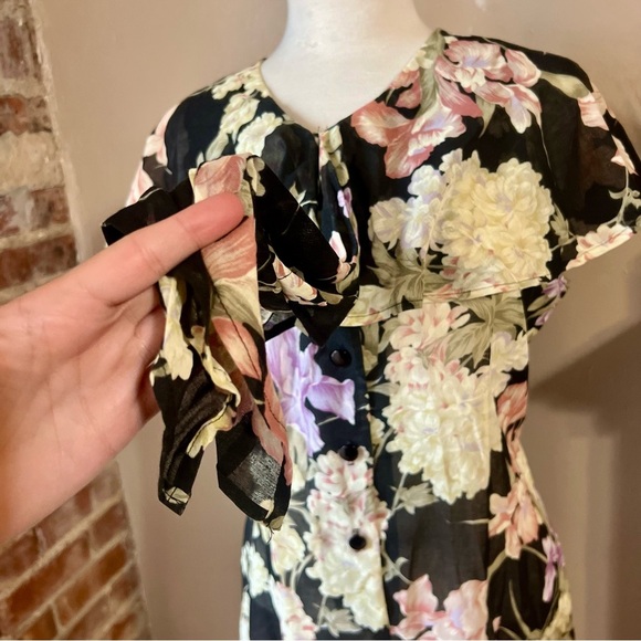 Vintage Floral Sheer Black Maxi Dress -Size 12 -DR08 - Picture 5 of 11